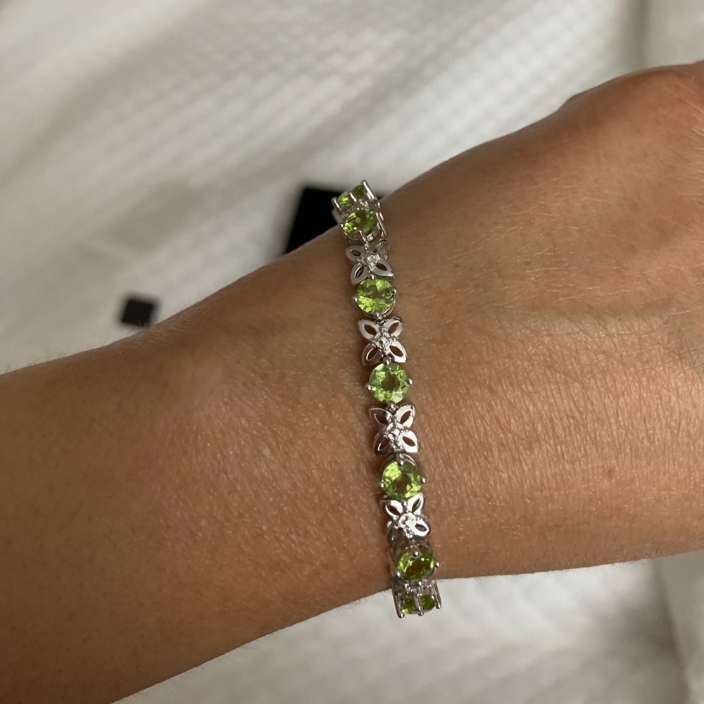 Peridot & diamond accent sterling silver bracelet